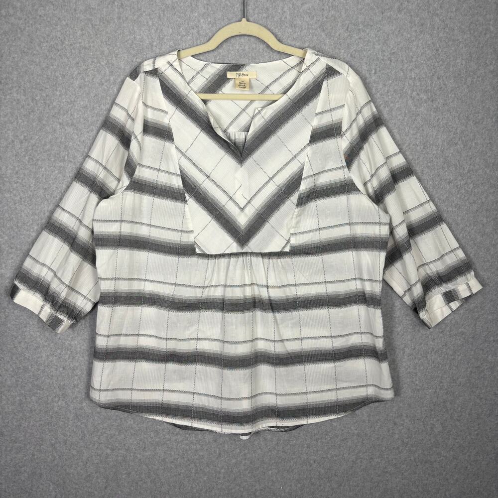 Peyton Primrose Top Womens 1X White Gray Plaid Popover‎ Tunic Career Church
